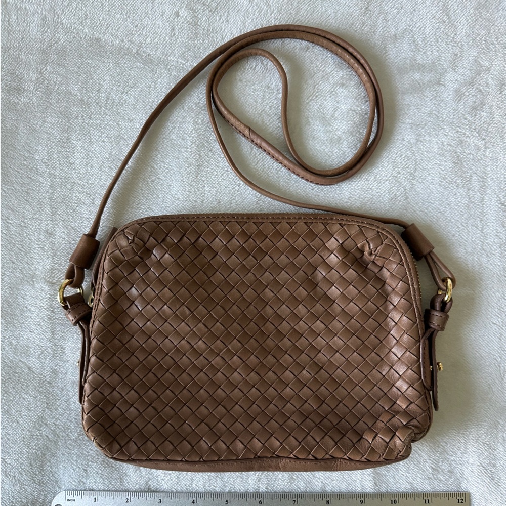 Margot Taupe Woven Leather Crossbody Bag